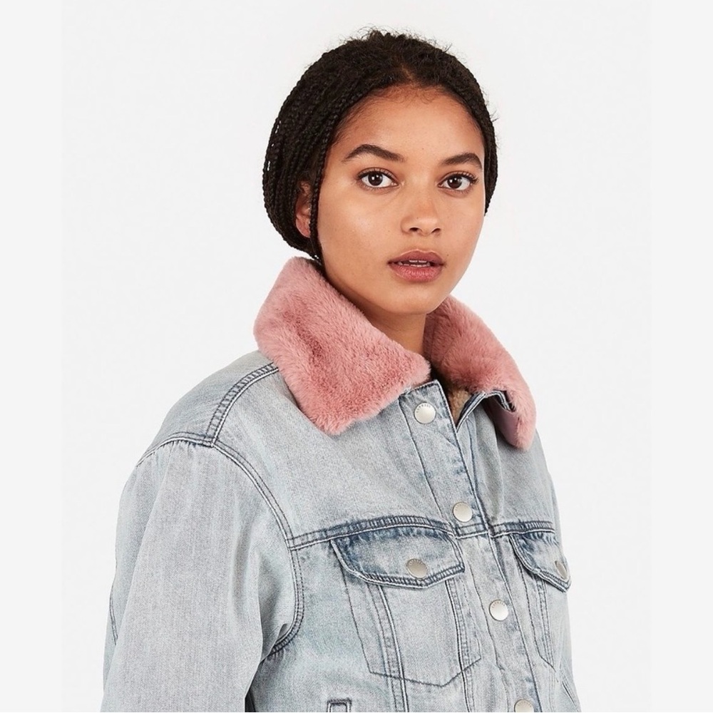 Express denim jacket with pink fur